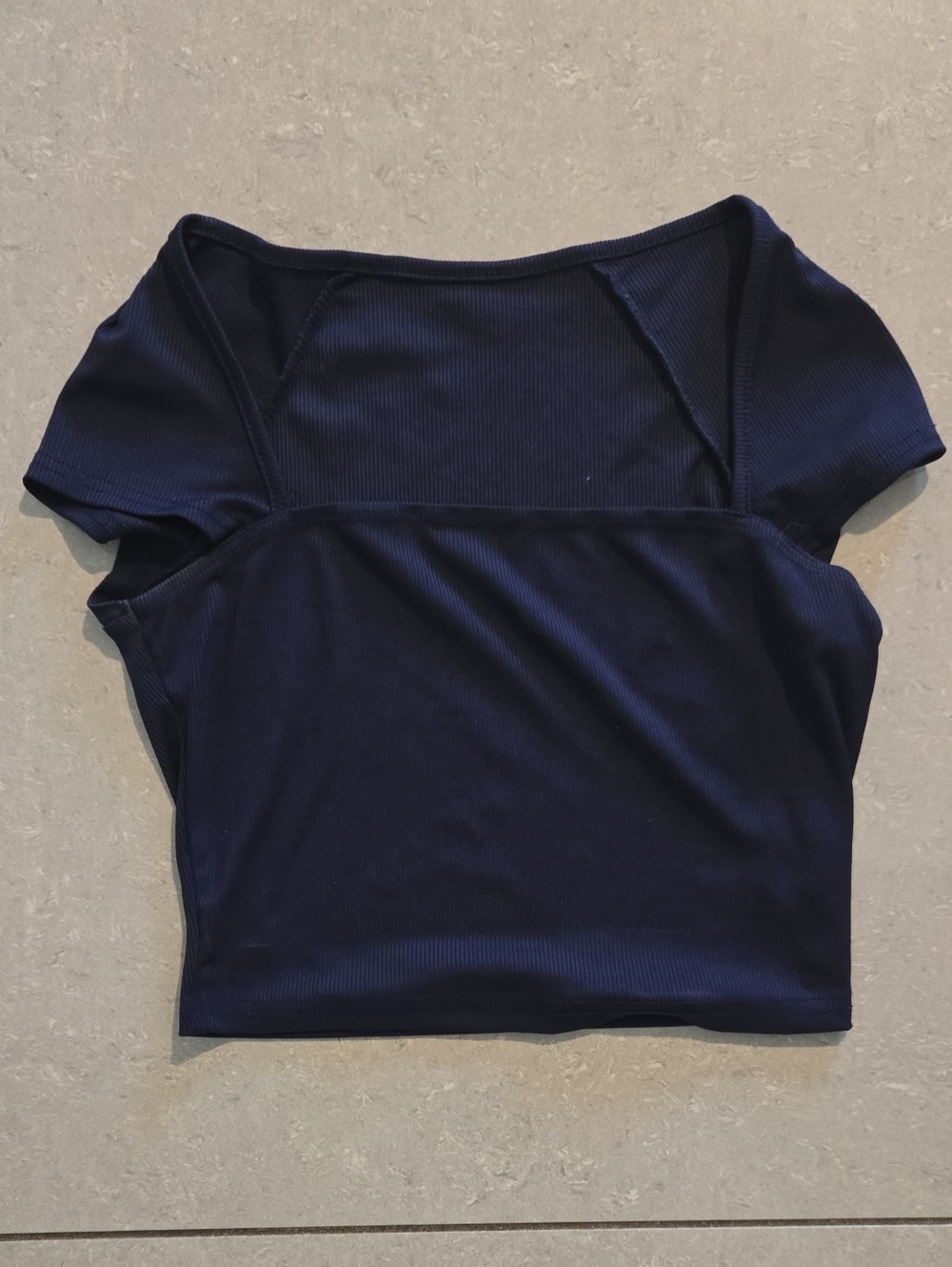SHEIN Navy Ribbed Short Sleeve Square Neck Crop Top